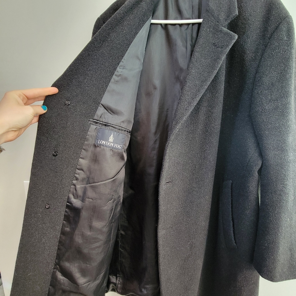 London Fog Wool Gray Trench Coat Men's Size L Formal Academia Classic Old Money - Picture 7 of 13